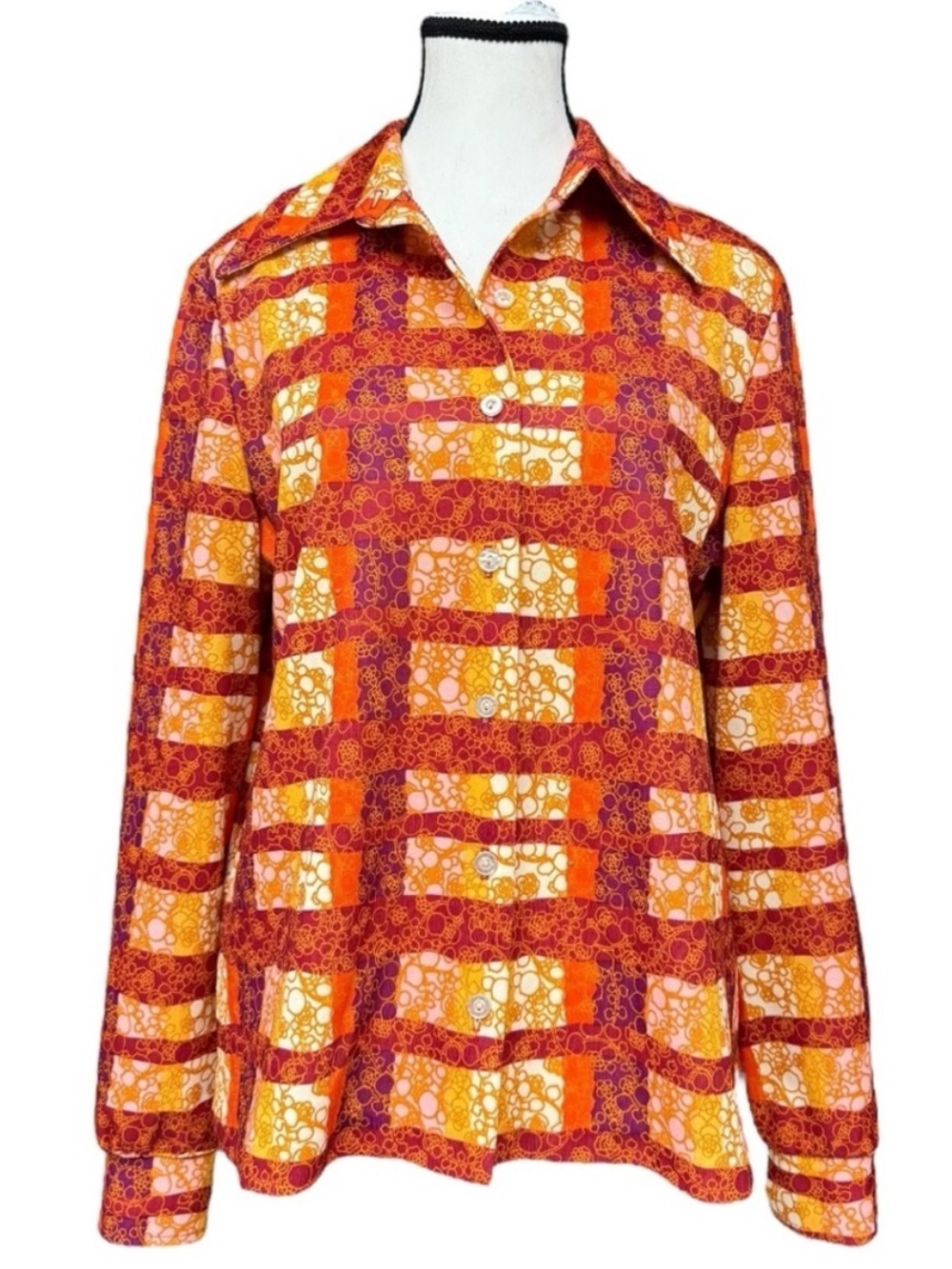 Vintage Dagger Collar Devon 70s Long Sleeve Abstract Mod Print Retro Medium EUC